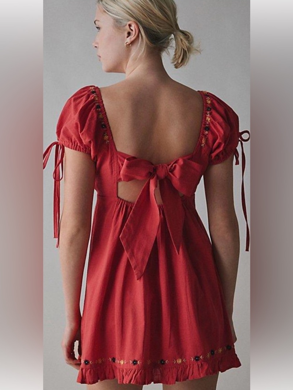 Urban Outfitters Boho Kimchi Blue Coral Red Embroidered Mini Dress Festival - Picture 3 of 7
